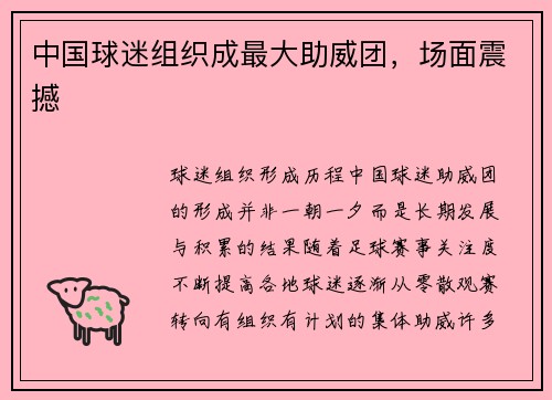 中国球迷组织成最大助威团，场面震撼